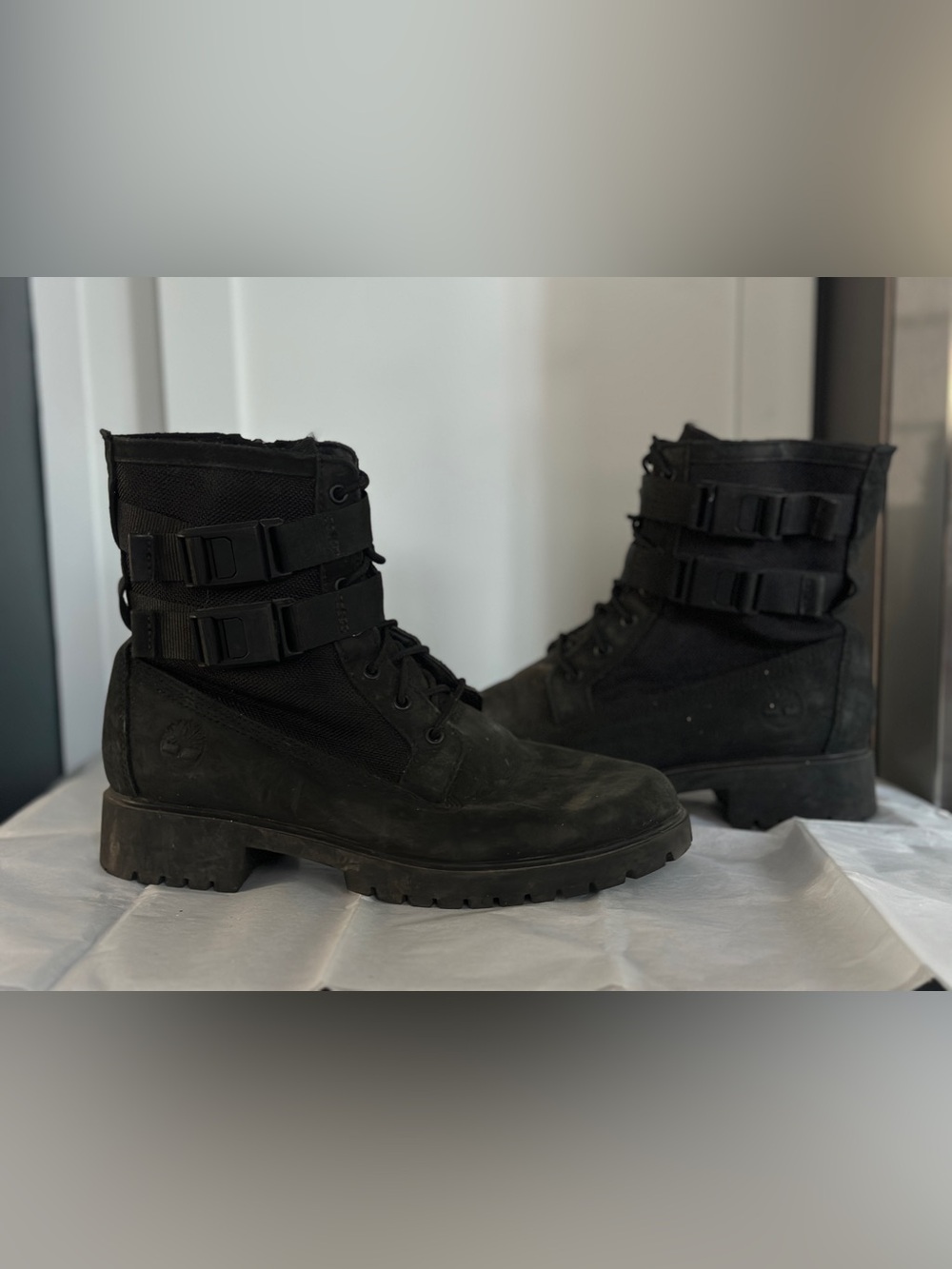Timberland Black Buckle Lace-Up Combat Boots